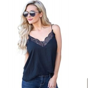 NAVY Blue Chic Lace Neckline Cami